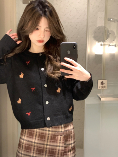 Sheep wool gentle style knitted sweater for women 2024 new three-dimensional bow cardigan jacket