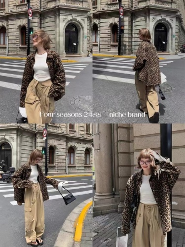 Measuring Ouyang 8/7 20 o'clock leopard print resurgence yuppie high-end American retro coat loose jacket