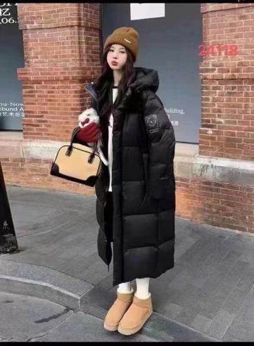 Black gold down jacket and cotton coat 2024 new Korean style hooded loose over-the-knee thickened warm long coat