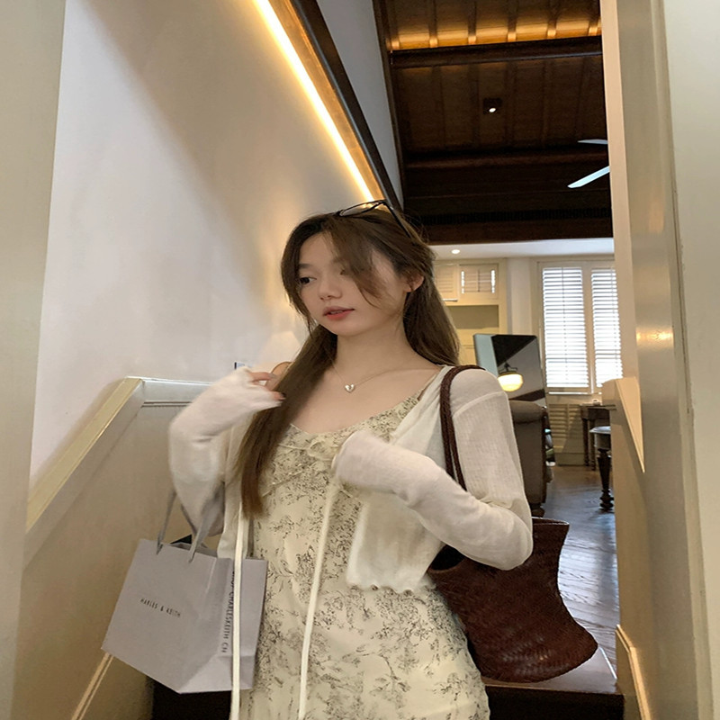Imitation Tencel ribbed cotton short lace-up cardigan with sun protection blouse shawl long-sleeved thin coat for women in summer
