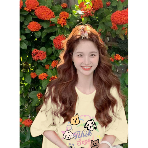 Tight 200g combed cotton back collar 100% cotton loose printed short sleeve t-shirt