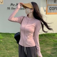Outdoor anti-UV long-sleeved sun protection shirt short cardigan slim ice silk sun protection shirt women's summer yoga wear