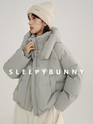 Sleepy Rabbit waffle detachable hood short down jacket for women winter three-proof thickened cotton jacket for little people