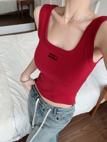 Red u-neck letter vest for women summer Hong Kong style slimming and beautiful back suspender top