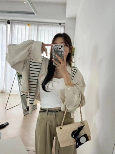 Korean new style casual simple versatile short shirt jacket for women