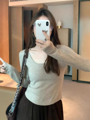 Cashmere 260g high-end fabric round neck knitted bottoming shirt for women winter short style slim fit inner long-sleeved top