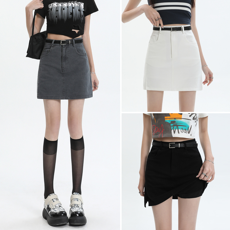 High-waisted skirt, slim retro washed denim skirt, A-line skirt for women, anti-exposure hot girl hip-covering short skirt