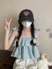 Summer French sweet suspender ruffle cake strap age-reducing versatile vest top