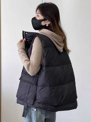 Down vest for women 2024 autumn new Korean style loose and warm white duck down vest outer wear vest jacket