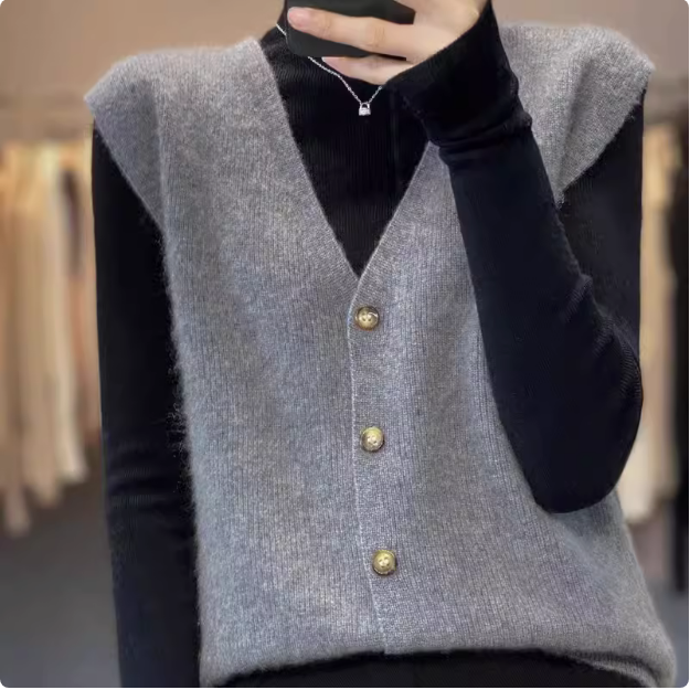 Autumn and winter V-neck cashmere cardigan made in Ordos for women layered vest sleeveless loose vest