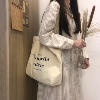 2024 new ins shoulder letter canvas bag lazy style bag bag Japanese student canvas bag bag female crossbody