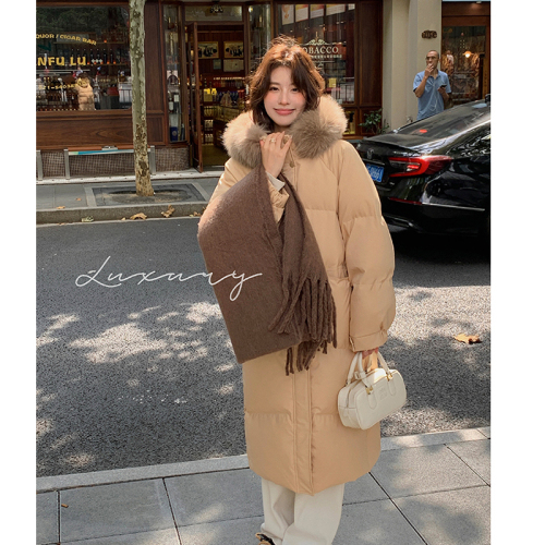 2024 New Hooded Thickened Medium-Length Large Fur Collar Down Jacket Women's Slim Jacket Winter