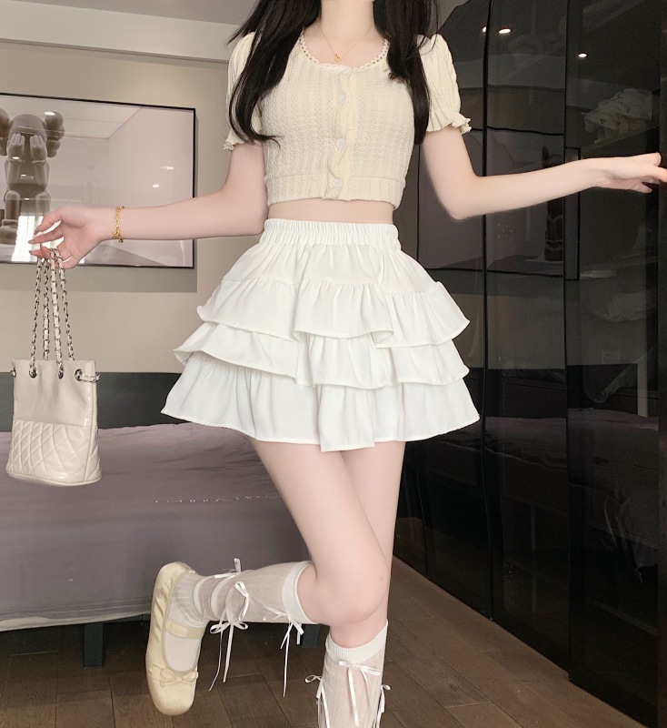 Ready-made cake skirt skirt for women summer new style small high-waisted A-line short fluffy skirt