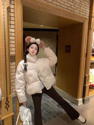 Circle cooky Tiantian Naifu Korean style small floral stand collar short down jacket loose bread jacket for women