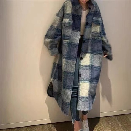 Autumn and winter new large size women's loose plaid woolen coat plaid mid-length coat M-4XL 200 pounds