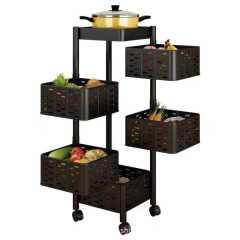 Magnetic kitchen rotating storage rack household carbon steel multi-layer floor-standing breathable vegetable basket removable trolley snack rack