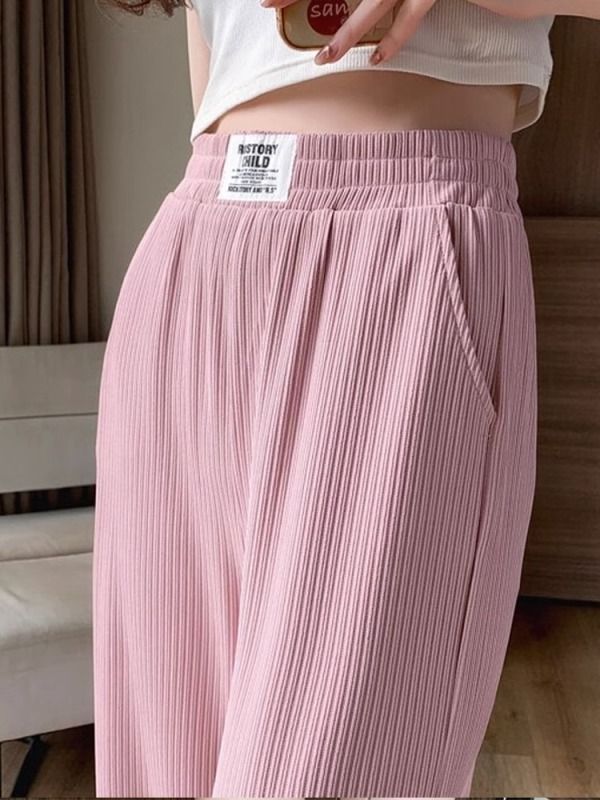 Ice Silk Pants Women's Summer Thin Narrow Wide-Leg Pants High-Waist Drape Straight Floor-Mopping Pants