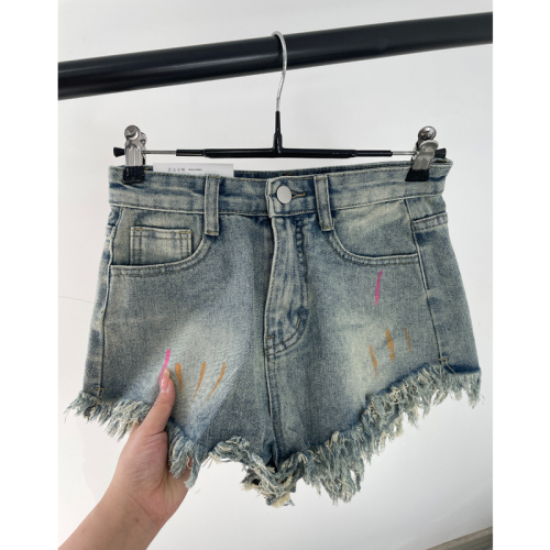 Retro raw edge high waist denim shorts for women summer thin tight slimming little a line hot pants super short hot pants