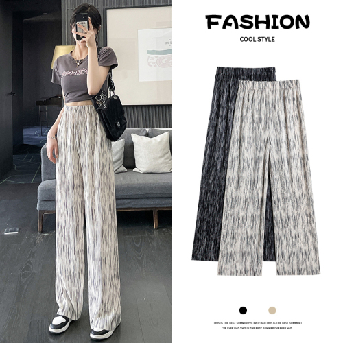 Ice silk tie-dyed wide-leg pants for women in summer thin high-waisted slim casual loose straight pants