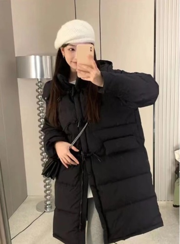 Blue horn button down cotton jacket for women winter 2024 new fashion medium and long style small design cotton jacket