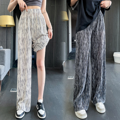 Ice silk tie-dyed wide-leg pants for women in summer thin high-waisted slim casual loose straight pants