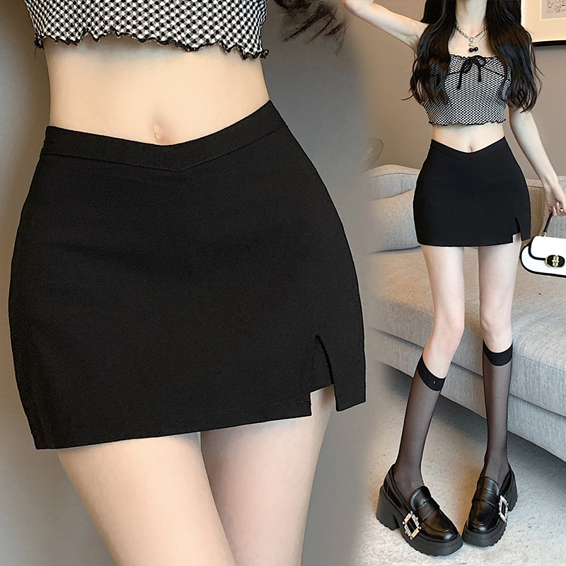 Black short skirt women's new summer style irregular design slit hip-covering A-line skirt