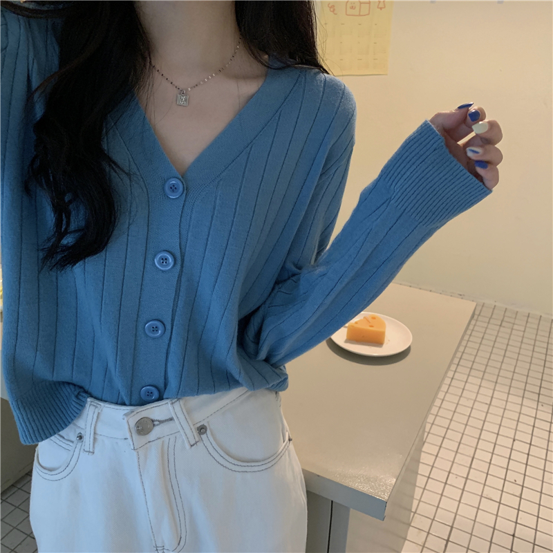 Real Photos Genuine Autumn New V-Neck Slimming Long-Sleeve Knit Cardigan Outerwear for Women