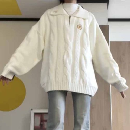 Japanese lazy style twist knitted pullover sweater outer wear for female students in autumn loose and fashionable versatile commuting sweater