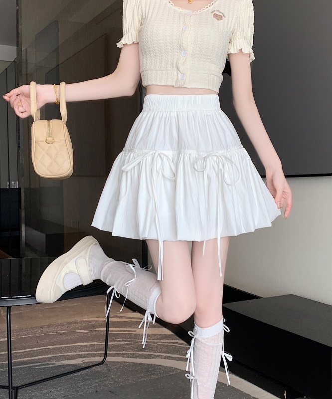 Sweet drawstring cake skirt ruffled skirt high waist anti-exposure cake skirt for women