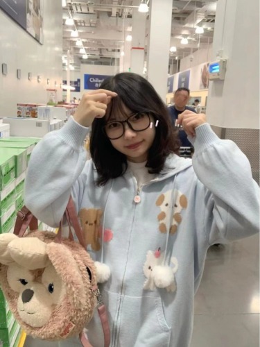 Breast cute bear hooded zipper sweater for women autumn and winter dopamine soft and waxy lazy sweater cardigan jacket