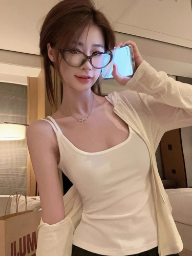 Modal rayon high-end double shoulder strap small suspender top women's bottoming short style beautiful back vest for outer wear