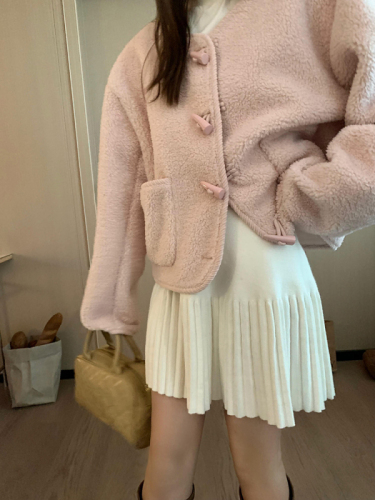 Versatile multi-color knitted pleated skirt for women, elastic waist design, small A-line skirt for autumn and winter