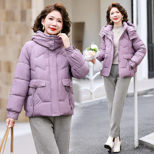 Real shot of down cotton coat for women plus size 2024 new winter Korean version loose thickened hooded bread coat cotton coat