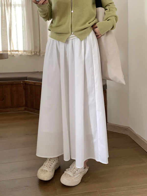 Big skirt, draped skirt, women's elastic high-waisted slim versatile cotton mid-length a-line umbrella skirt spring