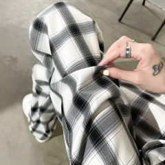 Bubble black and white plaid pants for women summer loose straight drape casual pants thin ice silk wide leg trousers