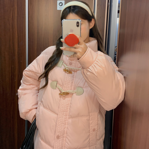 Real shot of milky croissant croissant buckle mid-length down jacket for women winter short bread coat