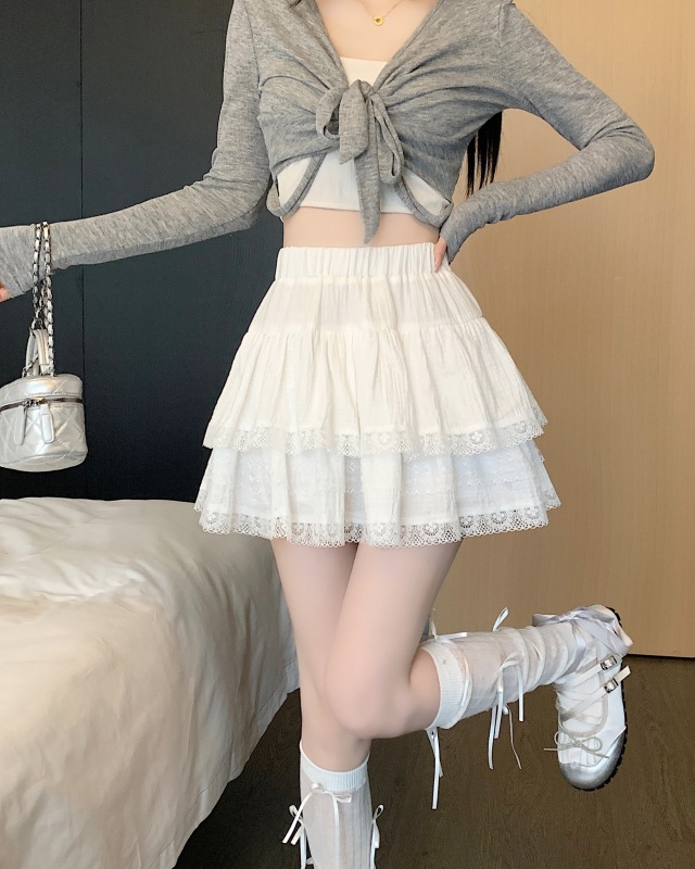 New pure lust style short skirt, super fairy tutu skirt, high waist slimming lace cake A-line skirt