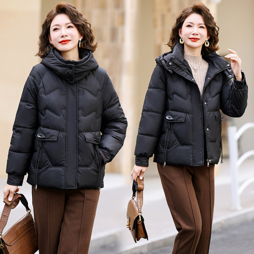 Real shot of down cotton coat for women plus size 2024 new winter Korean version loose thickened hooded bread coat cotton coat