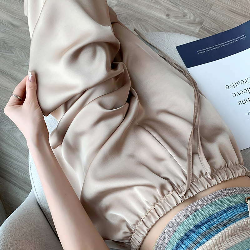 Acetate wide-leg pants for women in summer, loose, casual, straight, small, high-waisted, drapey, sunscreen ice silk pants
