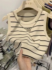 Summer new ice silk camisole women's spring and autumn inner bottoming slim shirt versatile striped knitted top