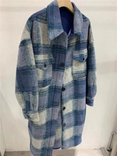 Autumn and winter new large size women's loose plaid woolen coat plaid mid-length coat M-4XL 200 pounds