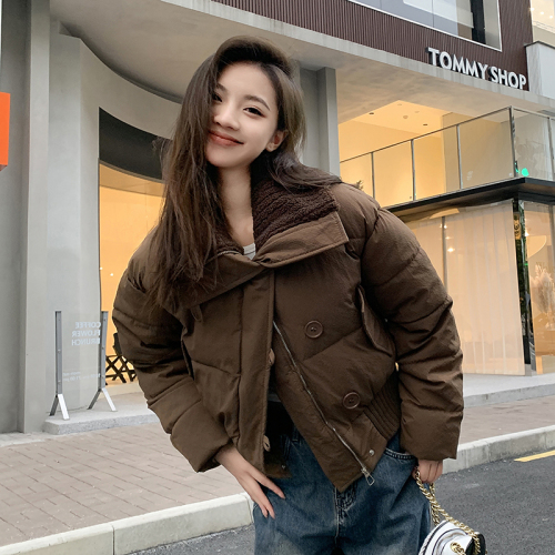 Actual shot of 2024 new winter cotton coat design sheep cake wool lapel short women's bread coat cotton coat trendy