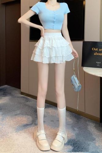 Gentle style white skirt for women spring and summer short ballet style cake skirt A-line fluffy mini skirt