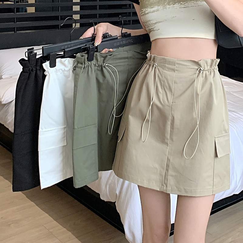 Elastic waist hottie workwear skirt for women summer high-waisted A-line hip-hugging skirt simple anti-exposure short skirt