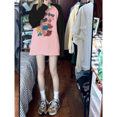 High quality pure cotton 200g 21 count combed precision printed autumn color matching long sleeve T-shirt for women