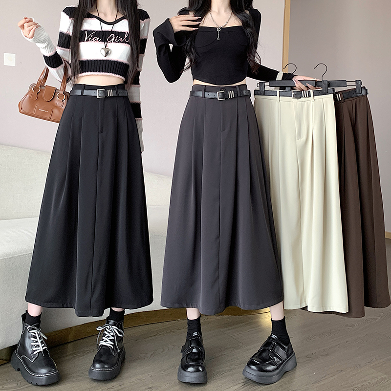 Suit pleated skirt women's autumn new high-waist versatile A-line skirt mid-length umbrella skirt long skirt