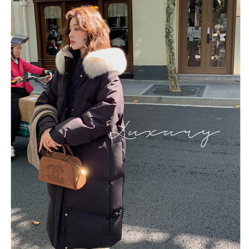 2024 New Hooded Thickened Medium-Length Large Fur Collar Down Jacket Women's Slim Jacket Winter