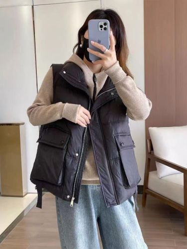 Down vest for women 2024 autumn new Korean style loose and warm white duck down vest outer wear vest jacket