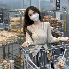 Actual shot of autumn and winter Korean style Pure Desire Slim Fit Slit Buttons Unique Design Bottoming Long Sleeve Women's T-Shirt Top