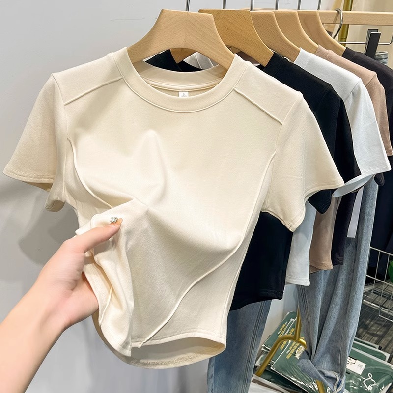 Official picture Real price 92 cotton/8 spandex 40 count 210g pure cotton round neck short-sleeved summer t-shirt top
